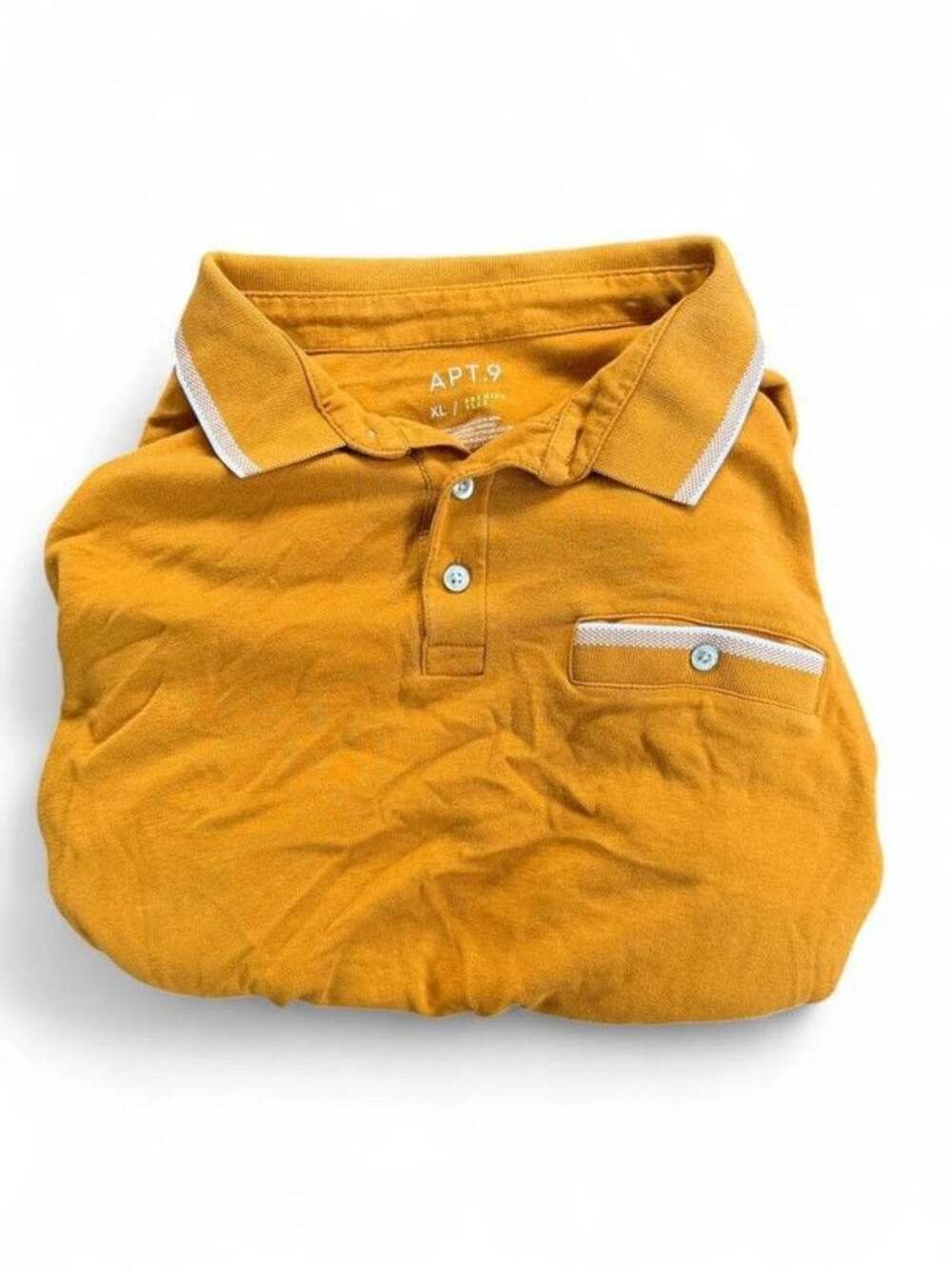 Apt. 9 Yellow Polo Shirt Men’s Size XL Cotton White Trim Short Sleeve